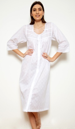 Cottonreal Jay Cotton Jacquard Polkadot Button Nightdress